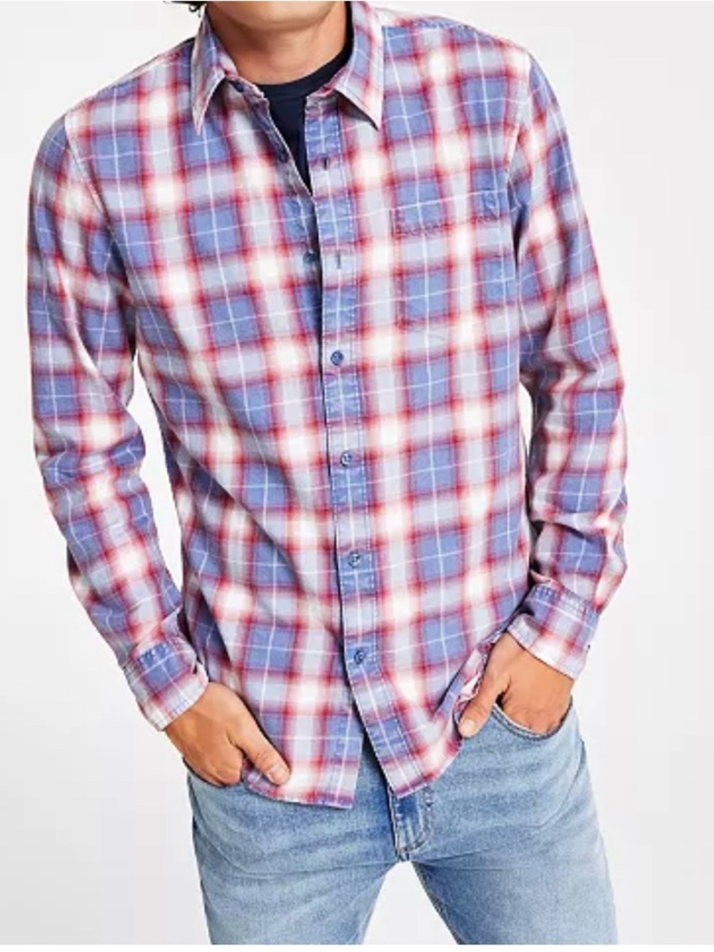 Sun + Stone Mens Size XL 100%  Cotton Plaid Button Up Shirt Breathable Casual